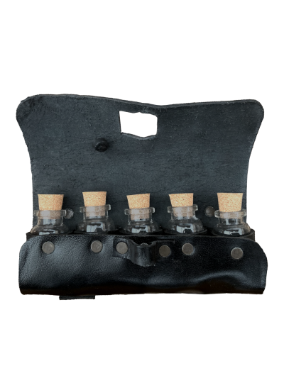 5er Tranktasche Holzverschluss Mittelalter LARP Cosplay Schwarz _2_